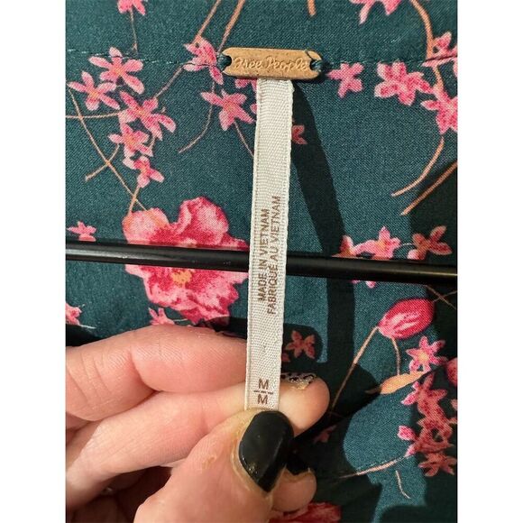 Free People Boho Floral Dress M Green Pink Long Sleeve Button Peasant Tunic - Picture 4 of 10